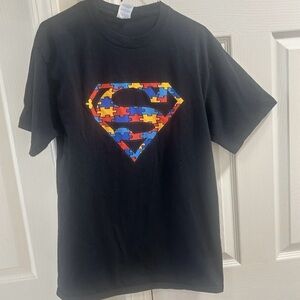 Superman Autism Puzzle Logo T-Shirt Black Port & Company Size M Cotton